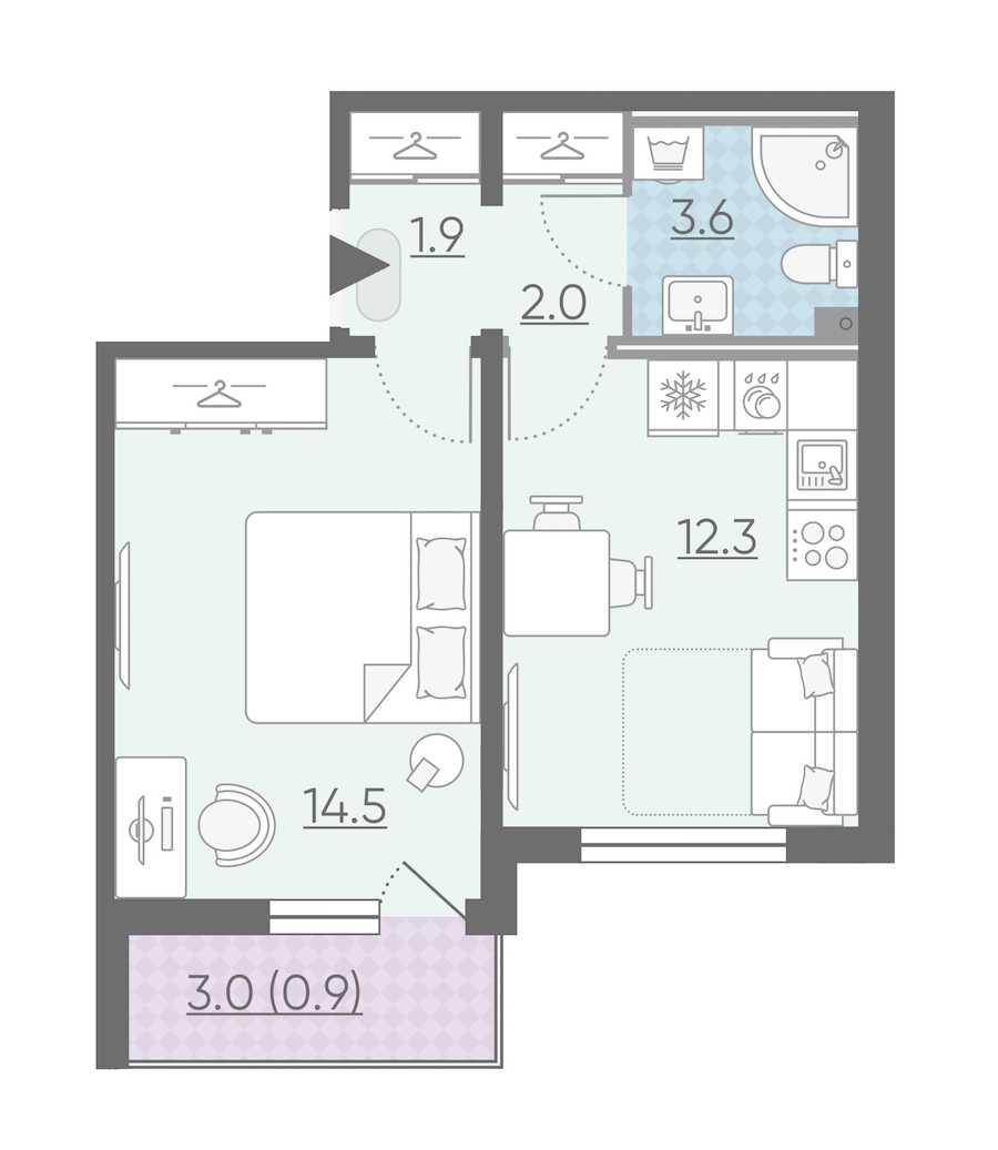 Однокомнатная квартира в : площадь 35.2 м2 , этаж: 2 – купить в Санкт-Петербурге